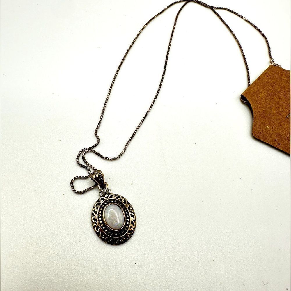16” oval cabochon‎ opal necklace in sterling silver!